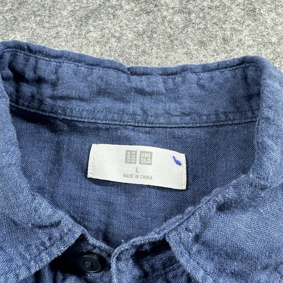Uniqlo Shirt‎ Mens Large 100% Linen Blue Button Up Long Sleeve Runs Small? - Picture 4 of 9